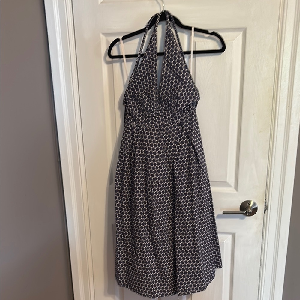 JCrew Navy and White Polka Dot Halter Dress